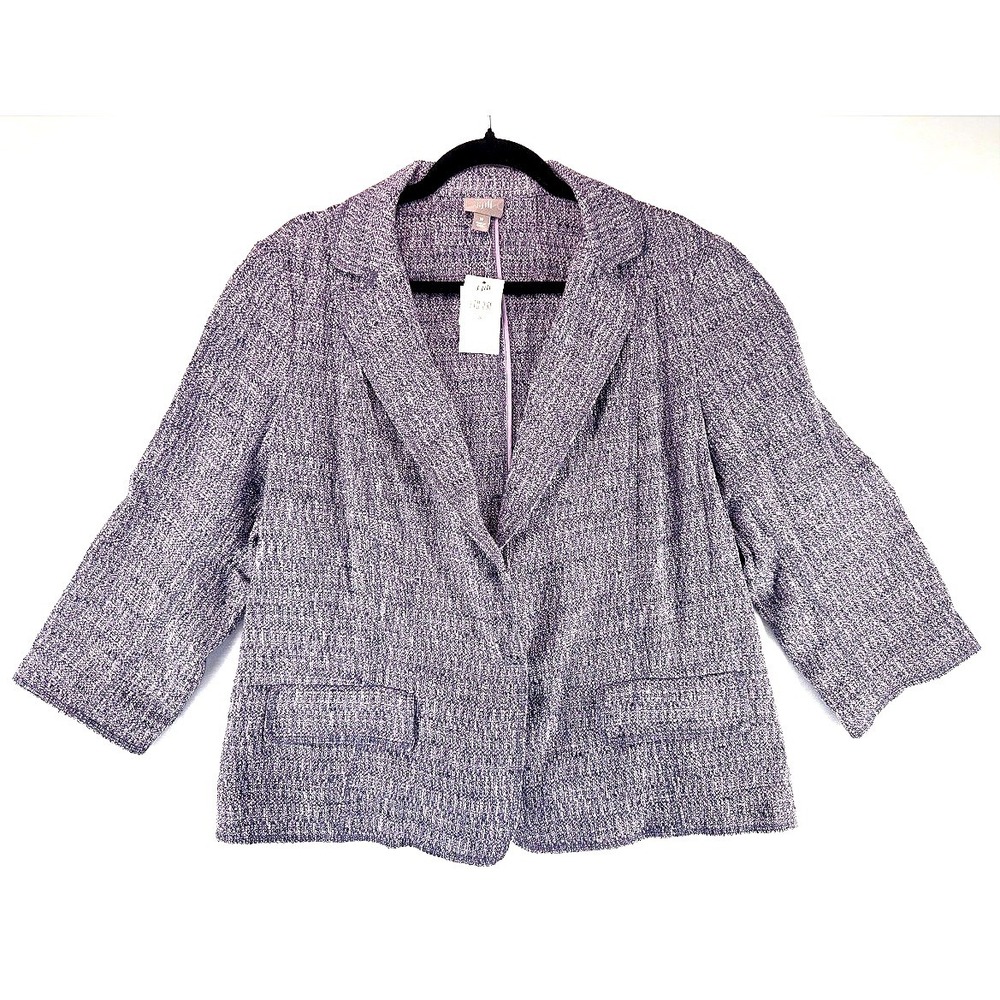 J Jill Purple Tweed Cropped Unlined Blazer Jacket Sz 18 Office Siren Lilac Lover